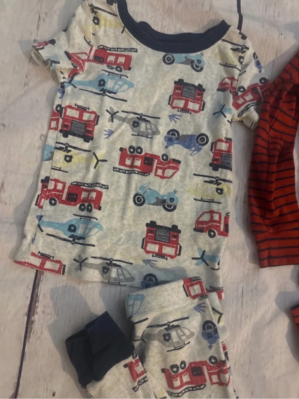 4T 3 sets- Toddler Dino and Vehicle Pajama Set - Red, Green, Cream